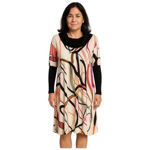 Poleci Size 8 Silk Wool Cowl Neck Long Sleeve Abstract Dress